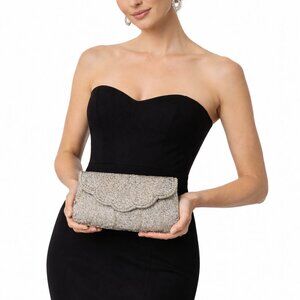 Vintage Delill Beaded Scallop Flap Clutch | Silver Evening Bag